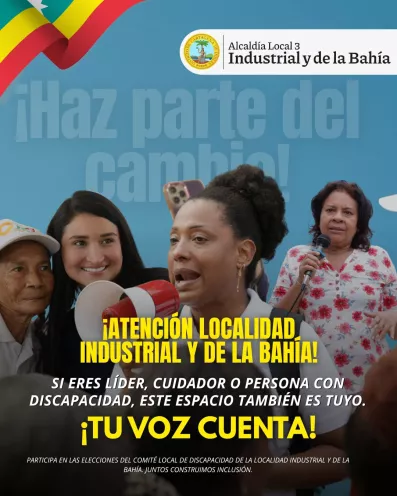La Alcaldía Industrial y de la Bahía te invita a ser parte del proceso de Elección del comité Local de Discapacidad 2025 🗳️👍🏻  Este es un espacio clave para la participación de la población en condición de discapacidad en la toma de decisiones que les efecten ♿️.  📆 Fechas importantes:  ✅ Asamblea local informativa: 9 de octubre (Vincular a organizaciones sociales de PDC, JACs, líderes sociales representados, y actual comité local de discapacidad) ✅ Inscripción de candidatos: Del 14 al 24 de octubre ✅ I