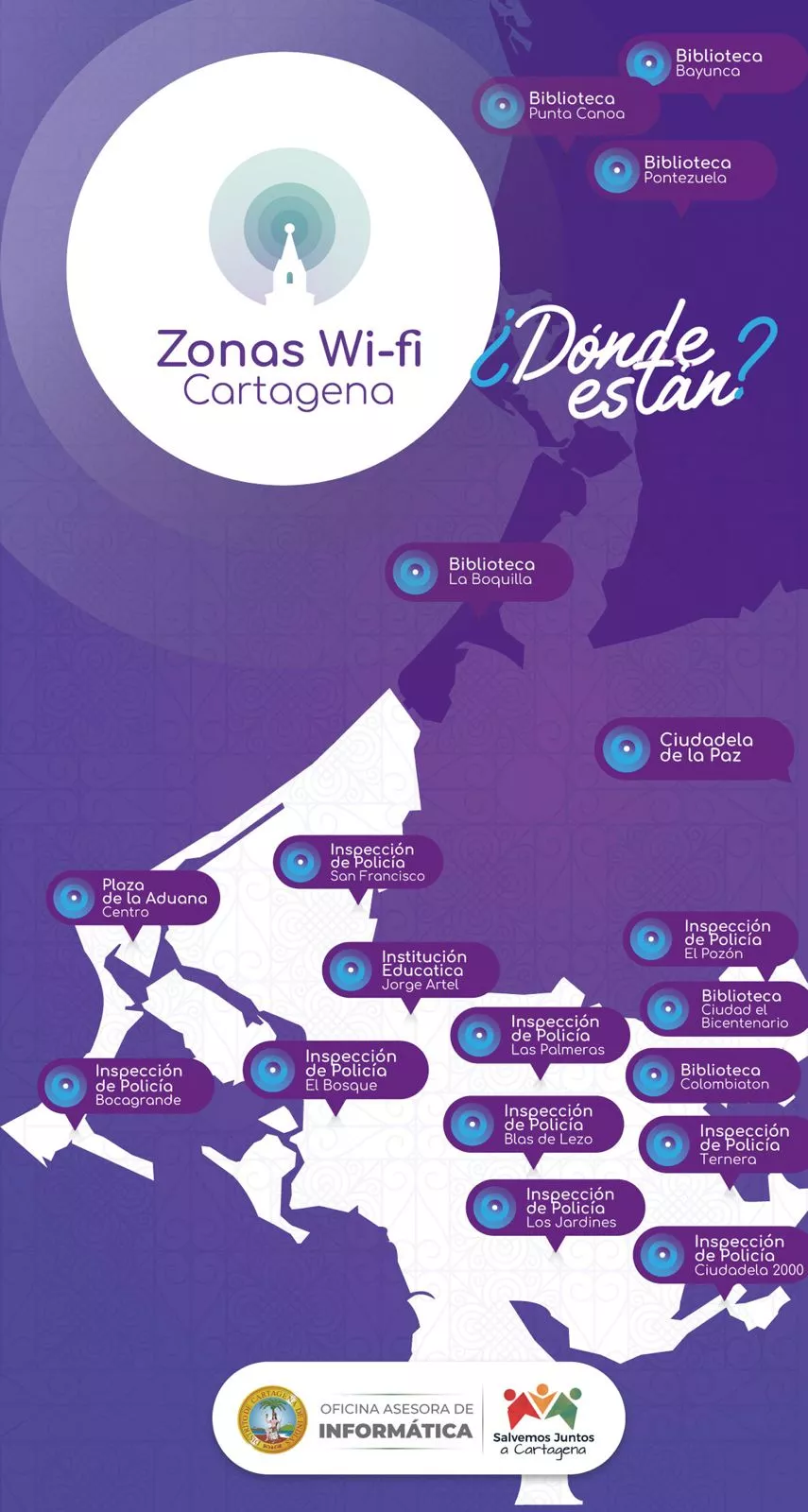 Nuestra ciudad cuenta con 18 zonas wifi distribuidos en localidades y corregimiento.