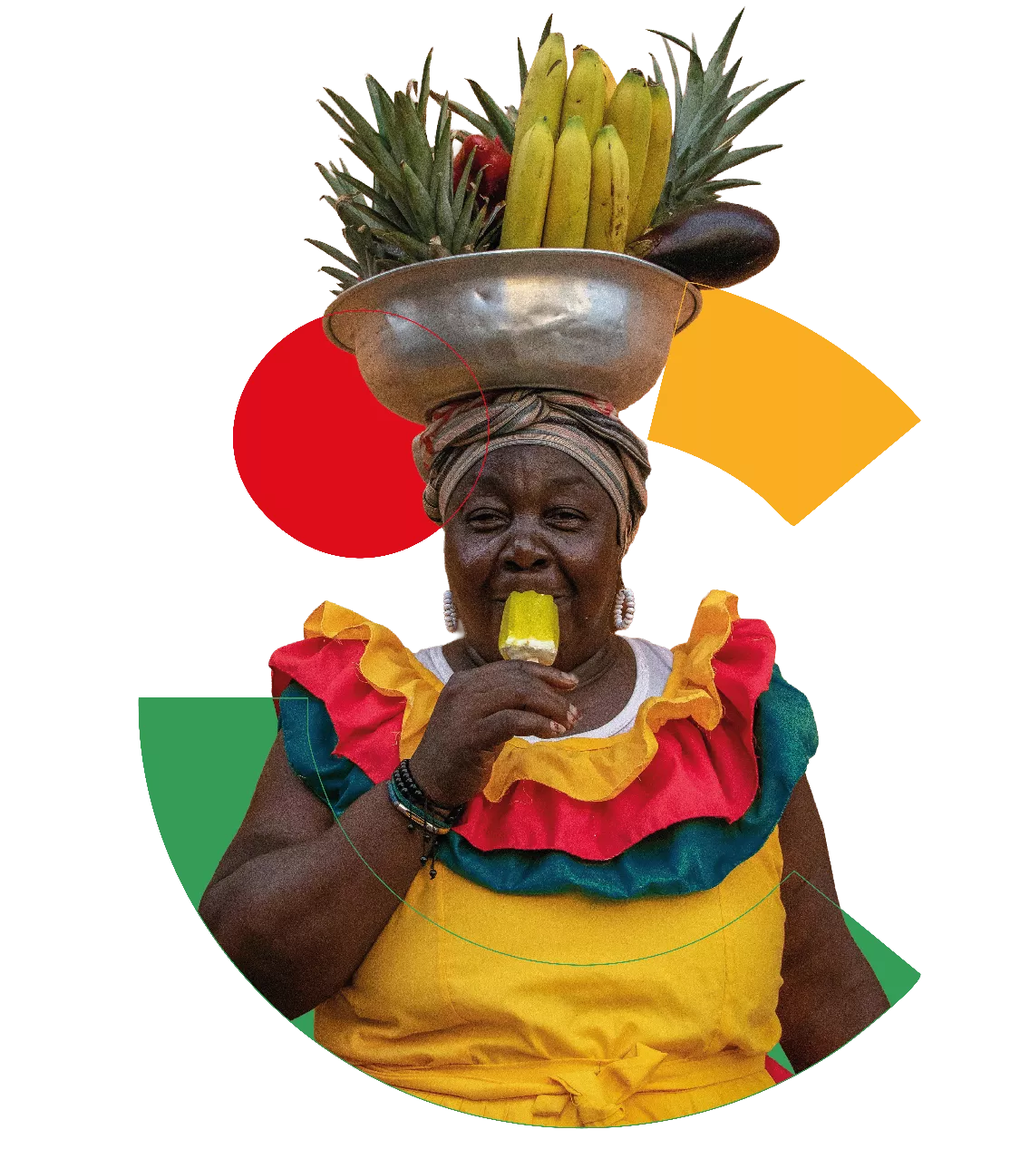 Imagen de una persona sosteniendo una bandeja de frutas. 